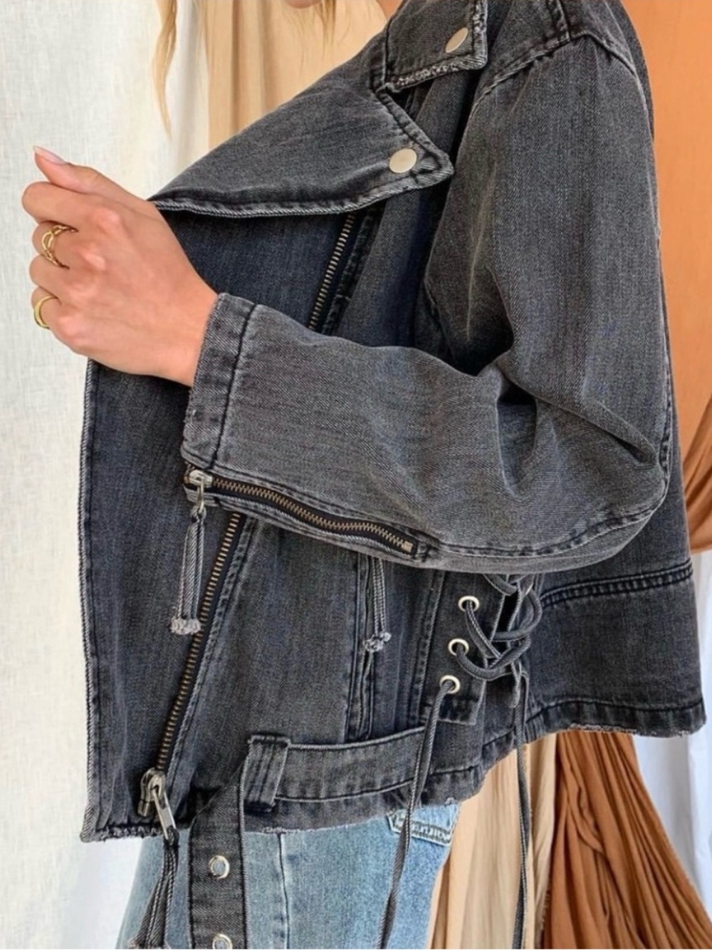 NWOT 12th Tribe Jet Setter Black Denim Jacket size medium - Picture 5 of 10